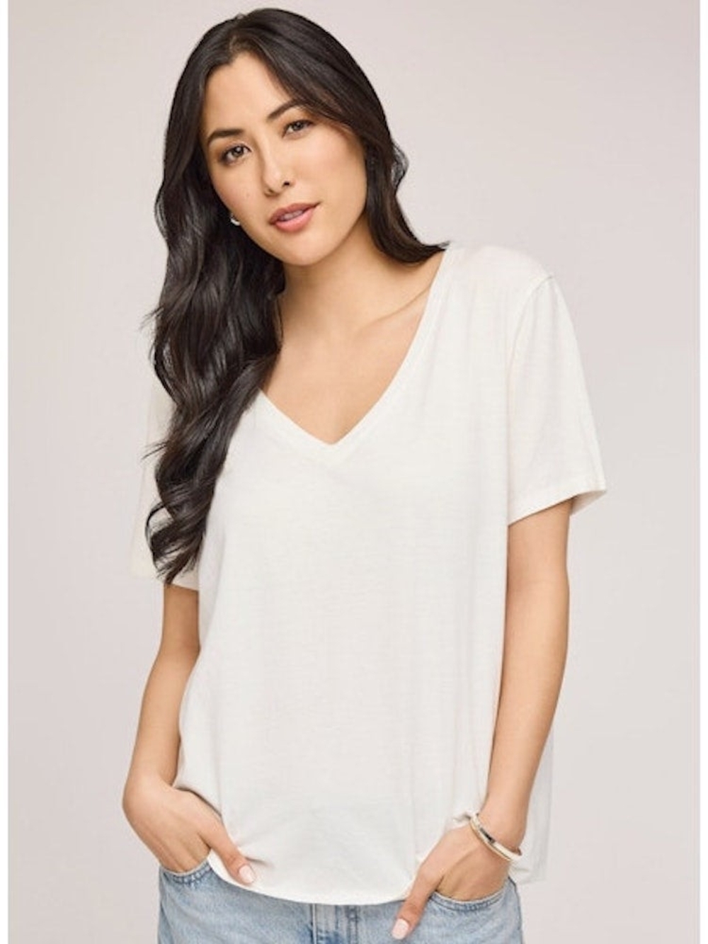 Gentle Fawn Jennifer Relaxed V-Neck Short Sleeve Top - White 100% Cotton L EUC
